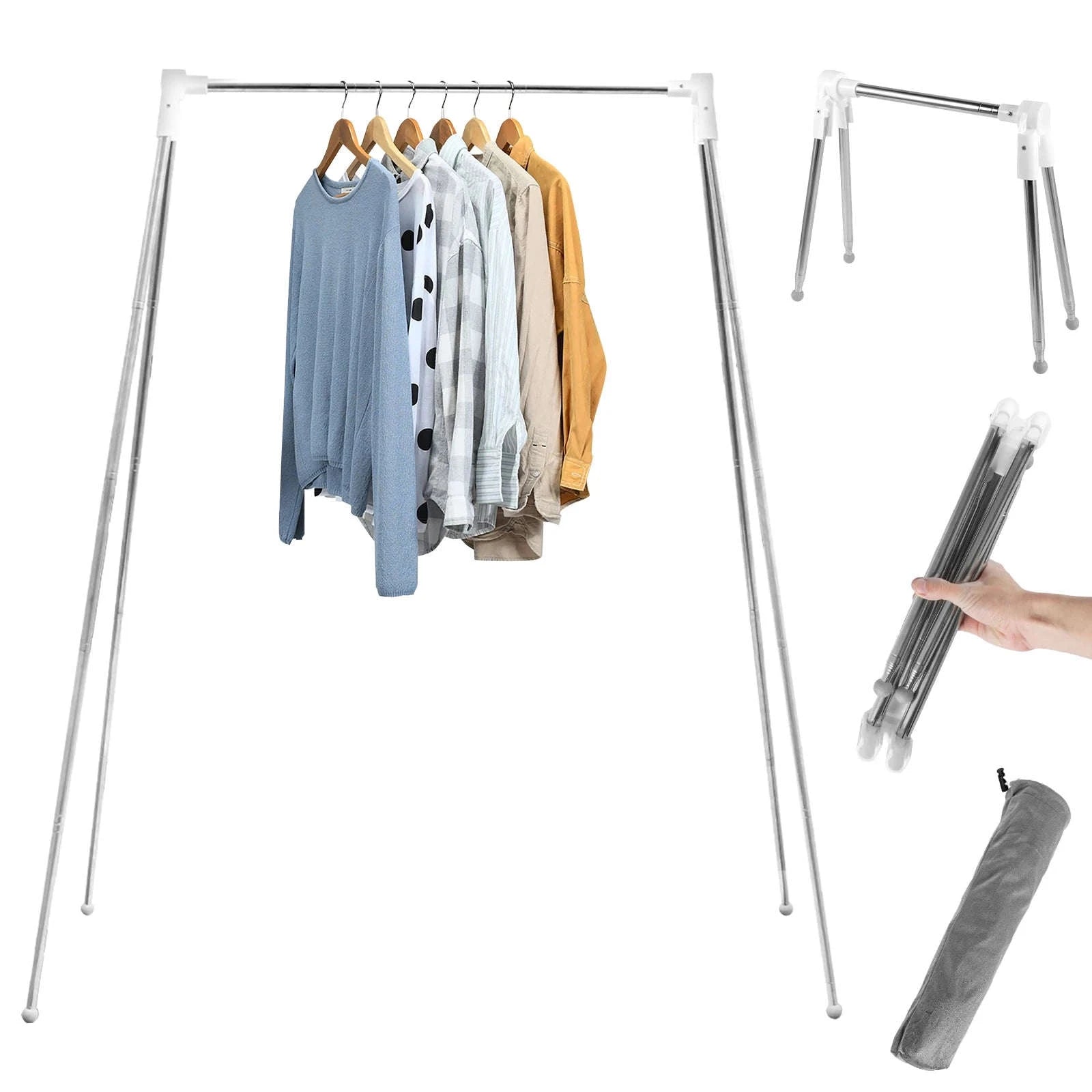 Collapsible Clothes Drying Rack Stand – Portable Stainless Steel Hanger-1 set