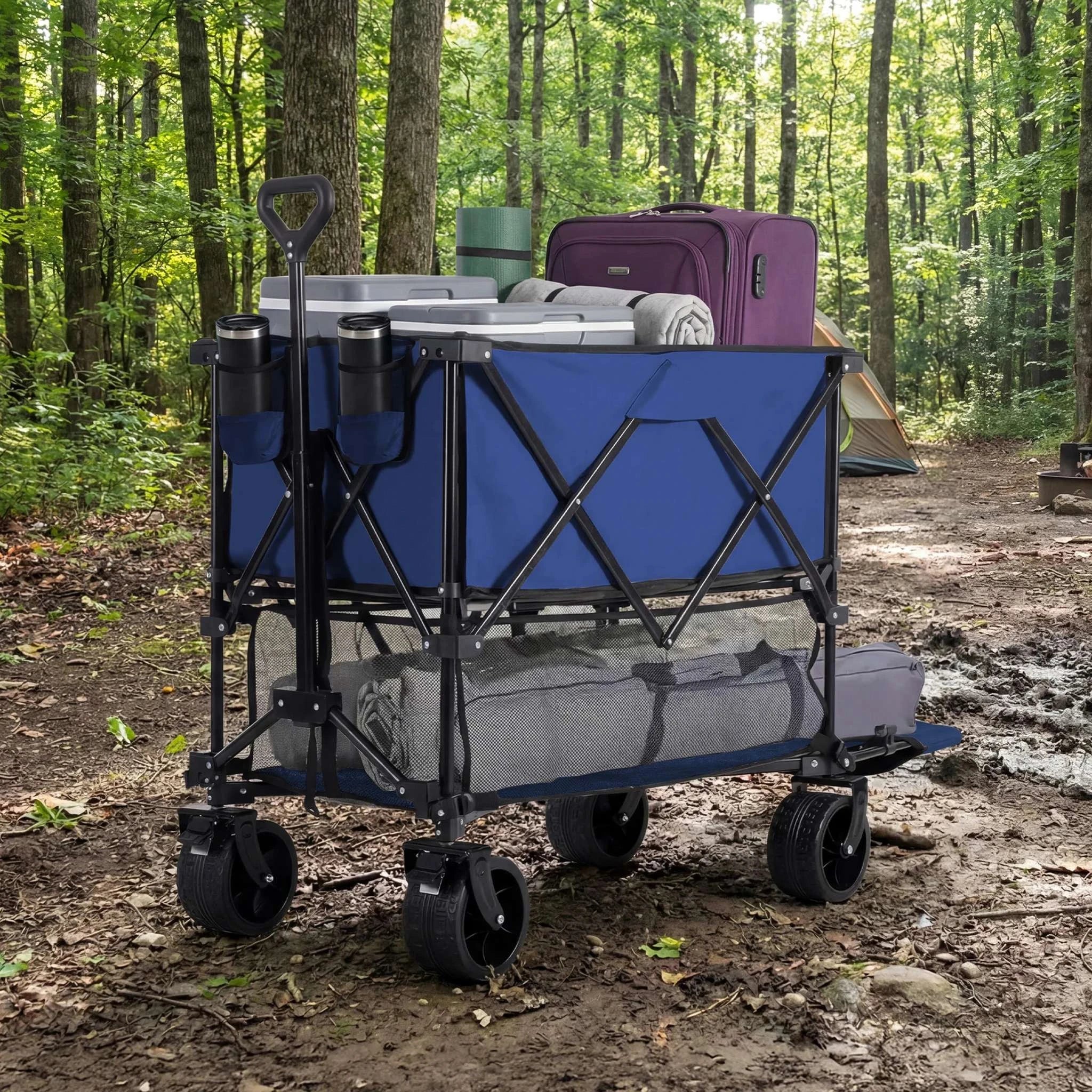 Collapsible Double Decker Wagon Cart 440lbs Heavy Duty Capacity-black / United States