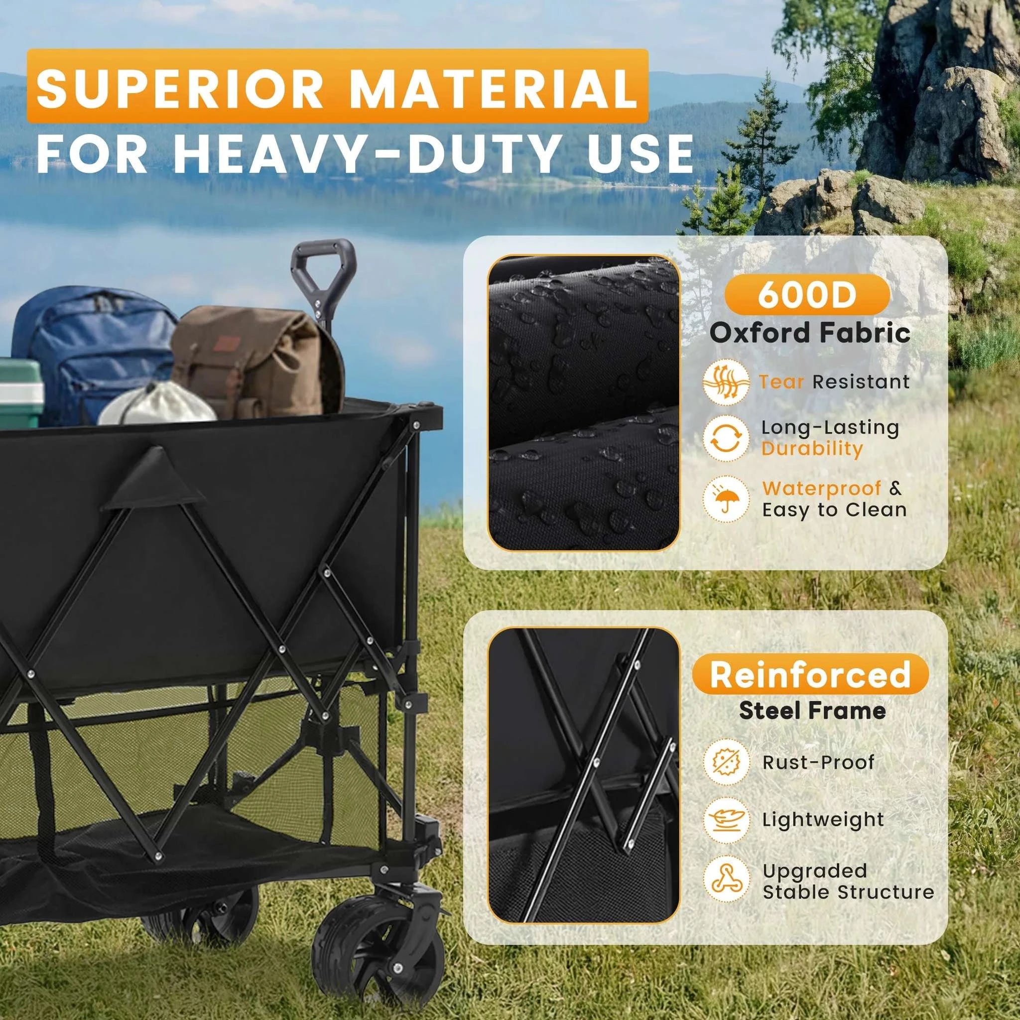 Collapsible Double Decker Wagon Cart 440lbs Heavy Duty Capacity-black / United States