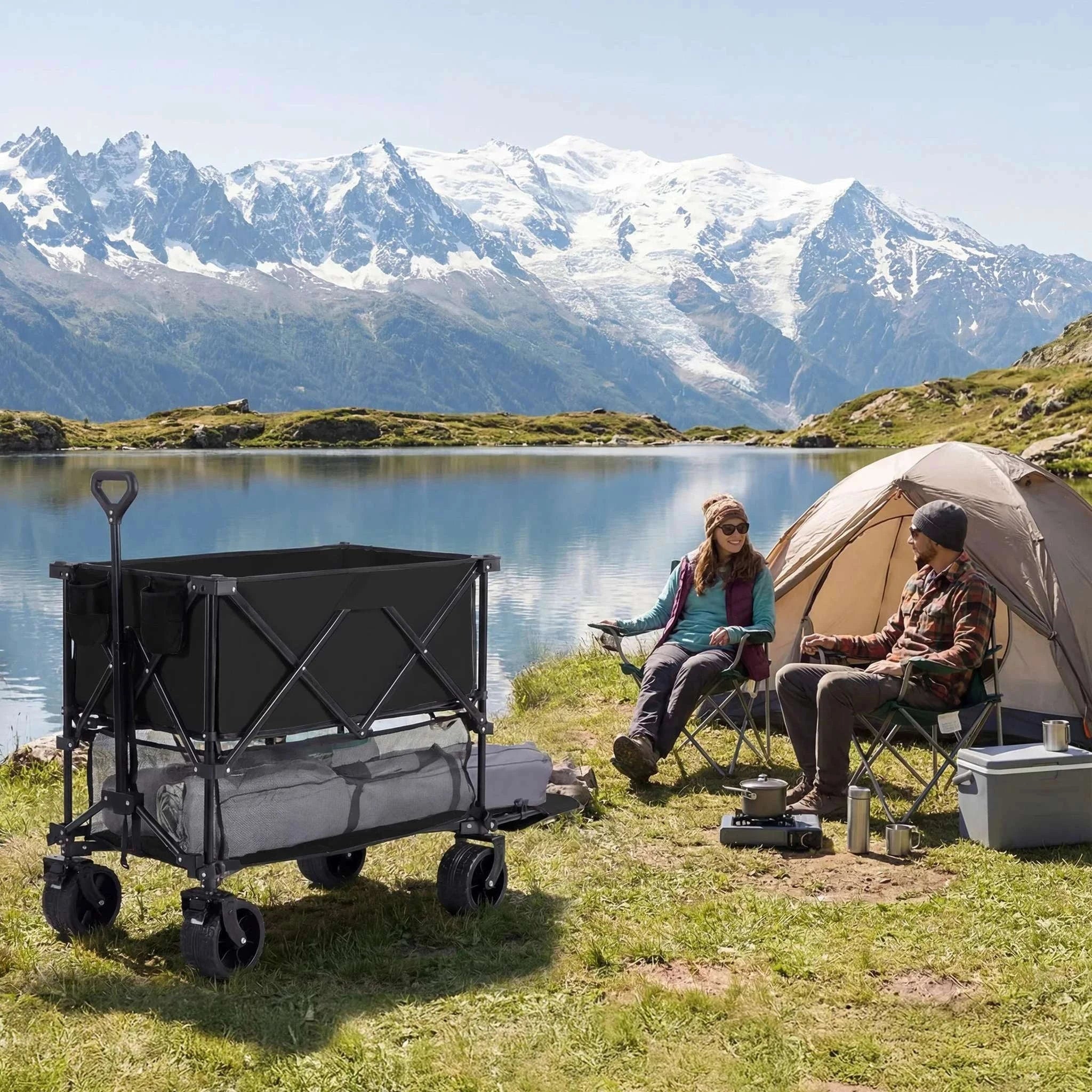 Collapsible Double Decker Wagon Cart 440lbs Heavy Duty Capacity-black / United States