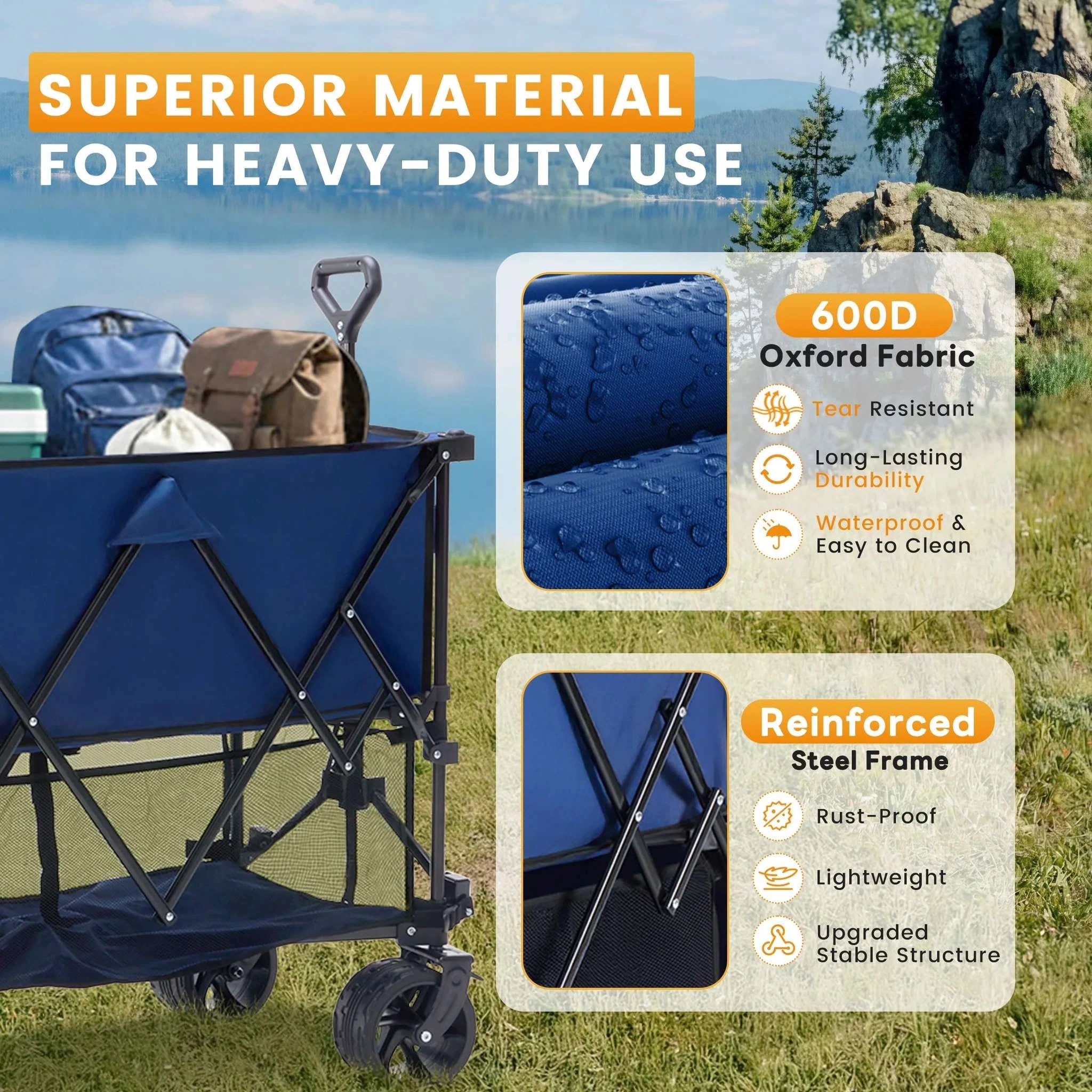 Collapsible Double Decker Wagon Cart 440lbs Heavy Duty Capacity-black / United States