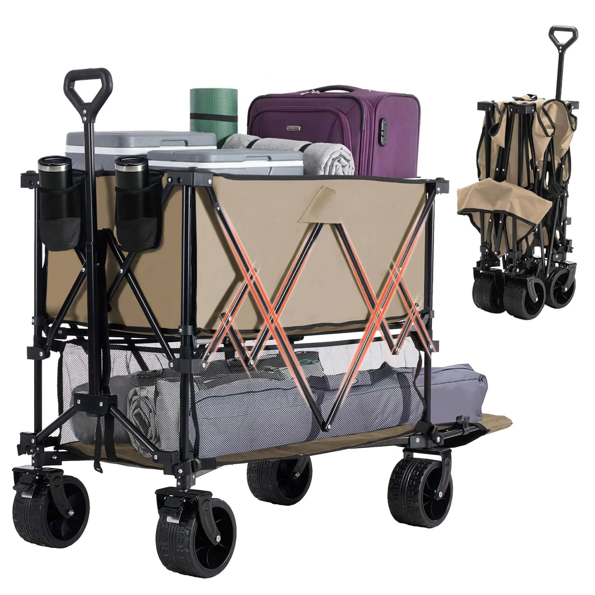 Collapsible Double Decker Wagon Cart 440lbs Large Capacity-black / United States