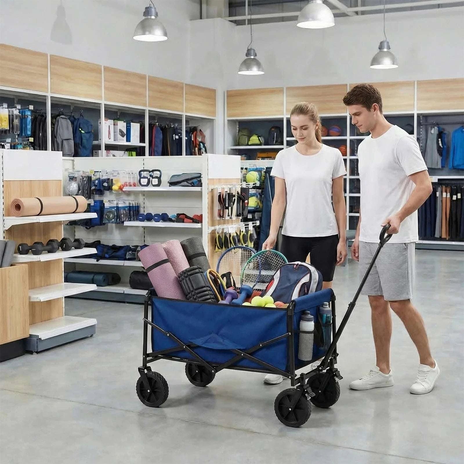 Collapsible Folding Wagon Cart with Wheels, 220 lbs Capacity-Blue / United States