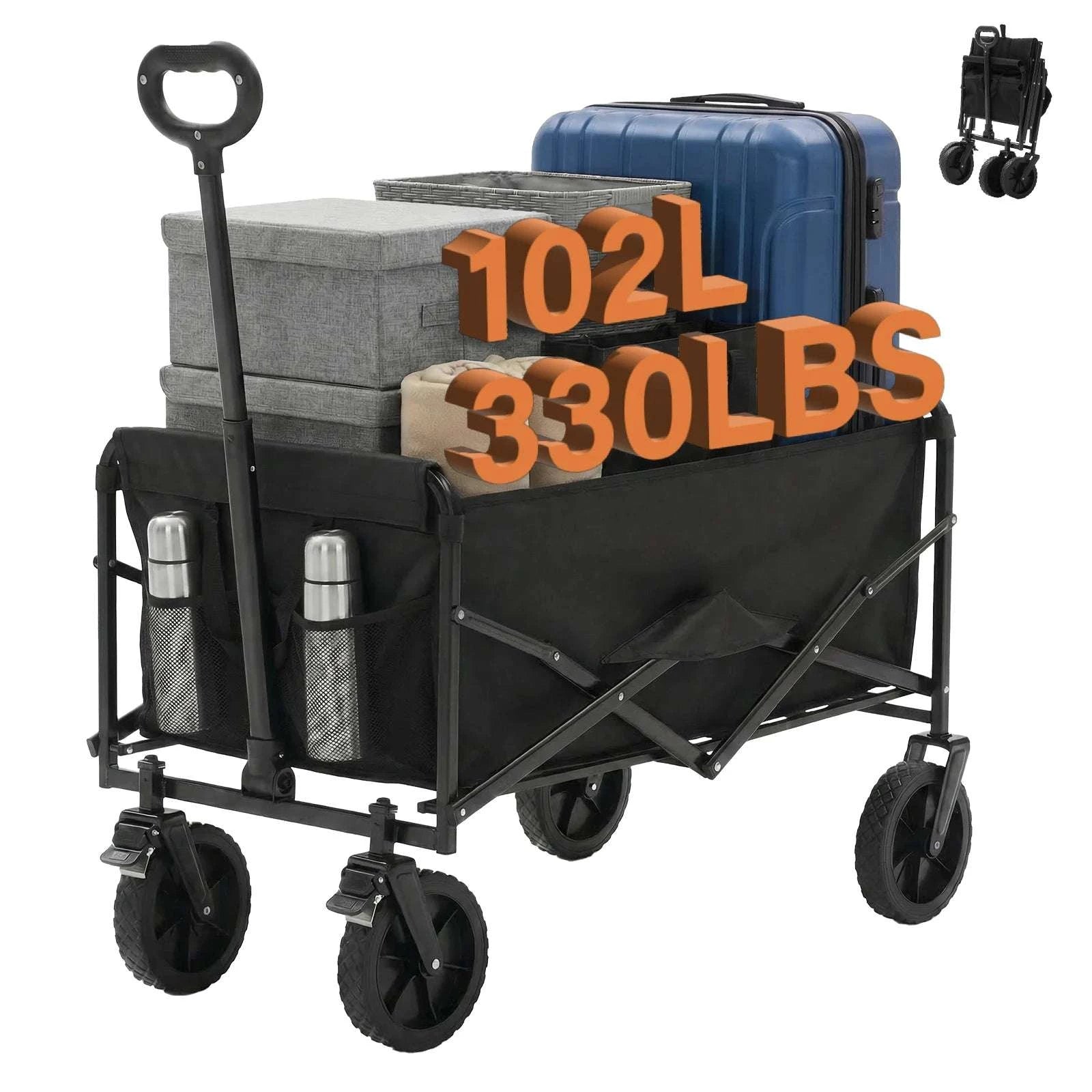 Collapsible Folding Wagon Cart with Wheels, 220 lbs Capacity-Blue / United States