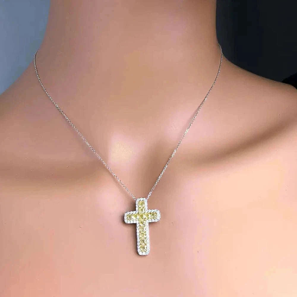 Colorful CZ Cross Pendant Necklace for Women with 45cm Chain-XL104 / 45cm / China Mainland