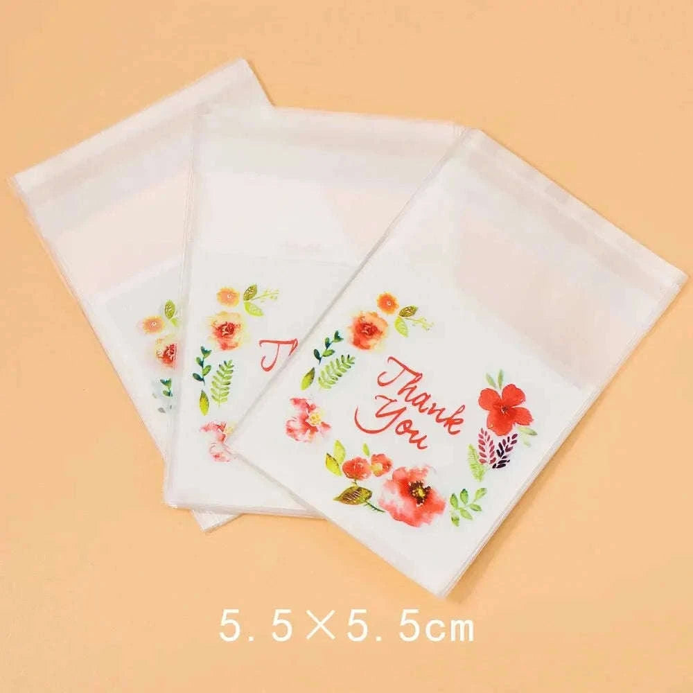 Colourful Flowers Thank You Self-Adhesive Bags, 100pcs-7x7cm
