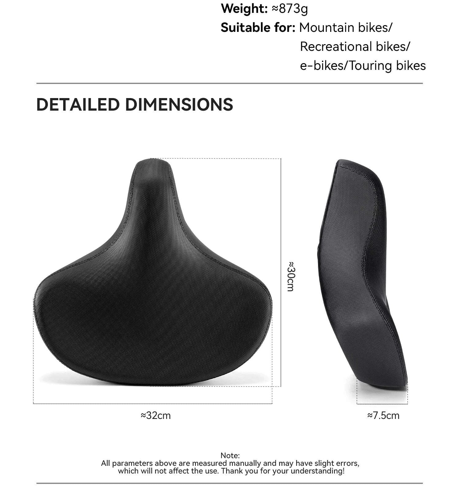 Comfortable Wide Bike Saddle Cushion with Shock Absorbing Foam-5226black