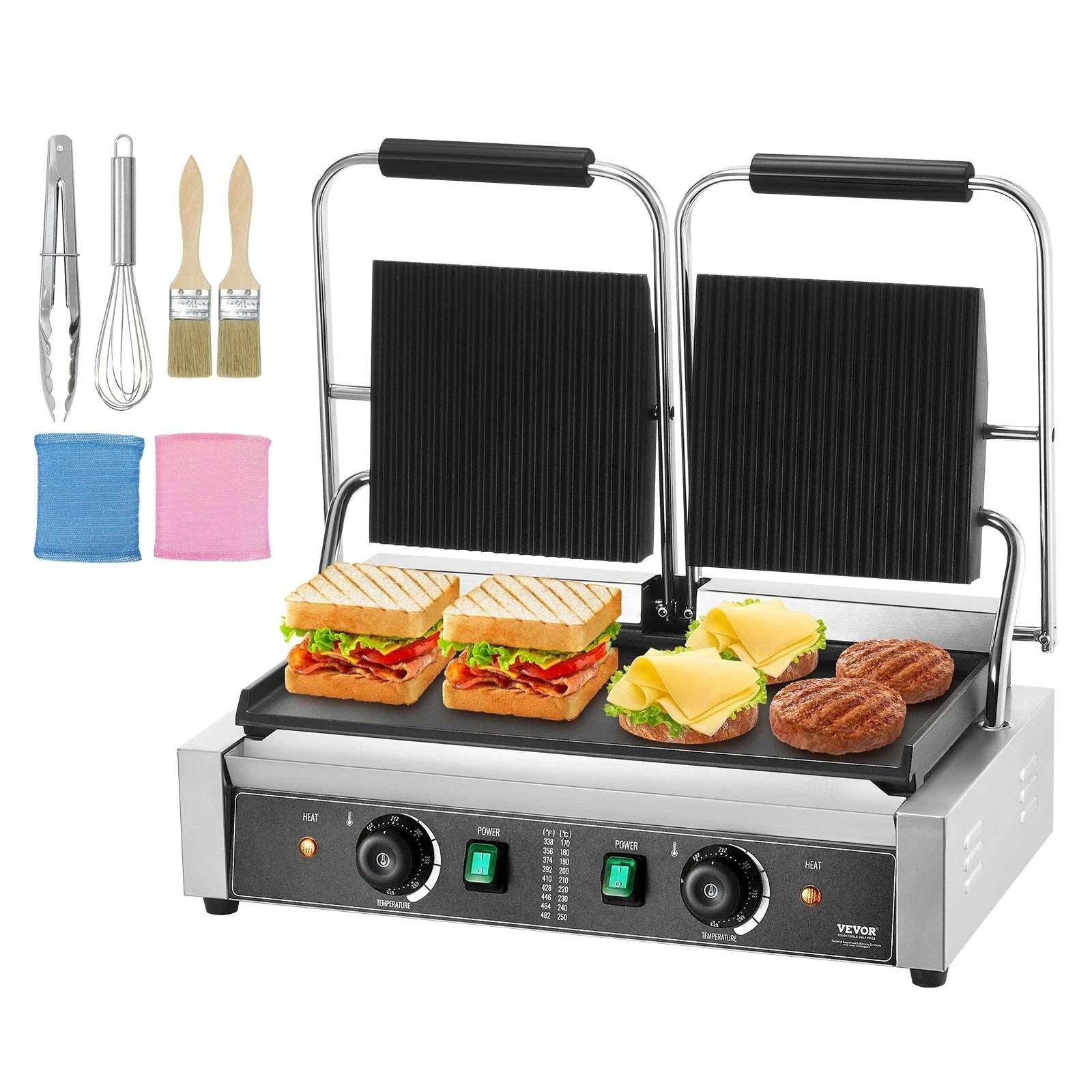 Commercial 3600W Panini Grill with Temp Control and 19x9 Surface-3600W 19x9in / United States
