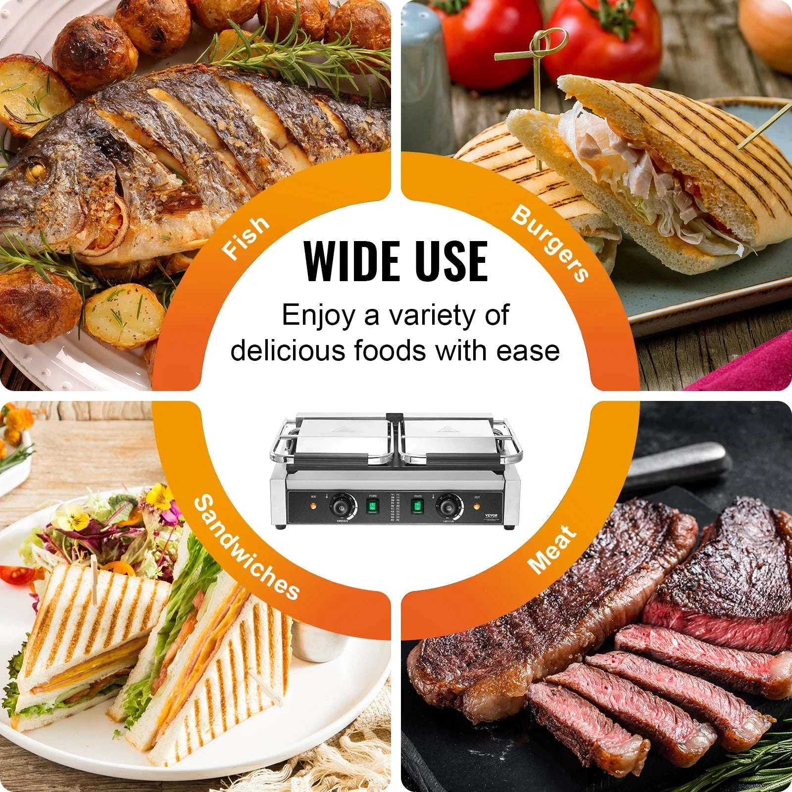 Commercial 3600W Panini Grill with Temp Control and 19x9 Surface-3600W 19x9in / United States