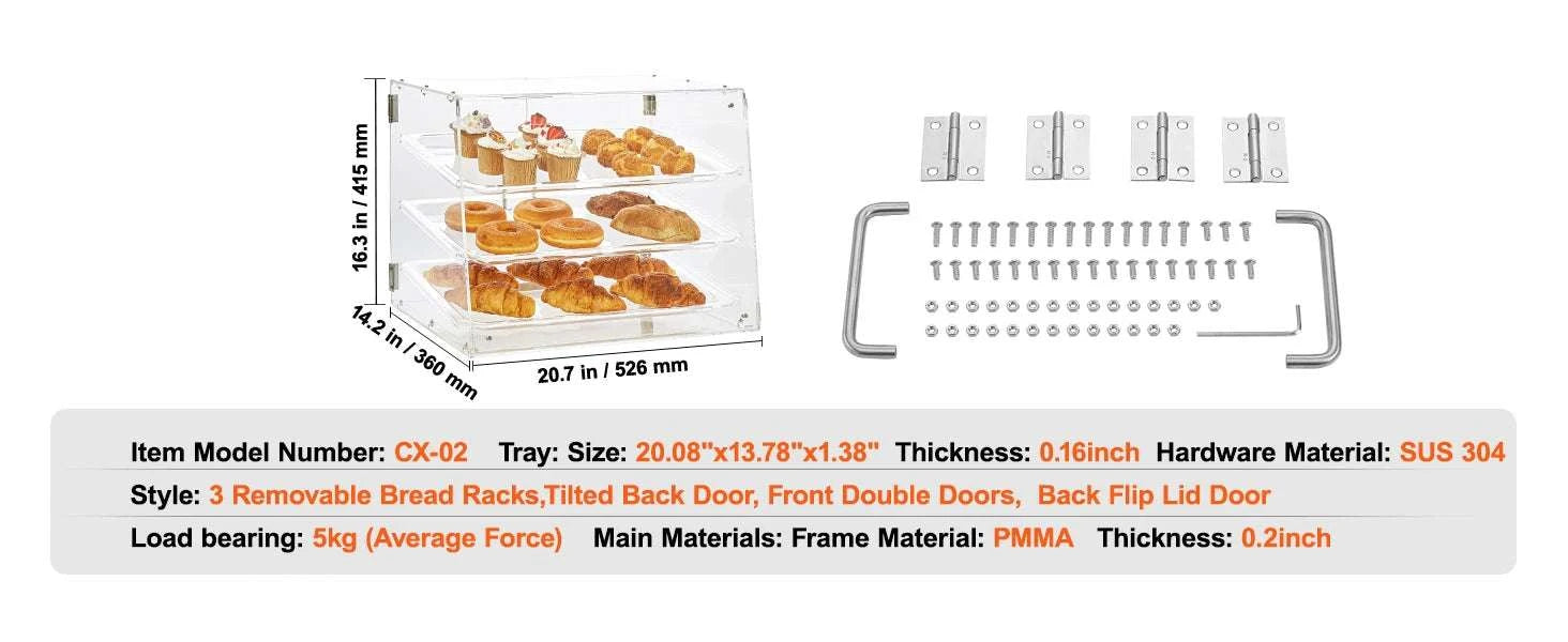 Commercial Acrylic Bakery Display Case with Removable Shelves-2-layers / spain