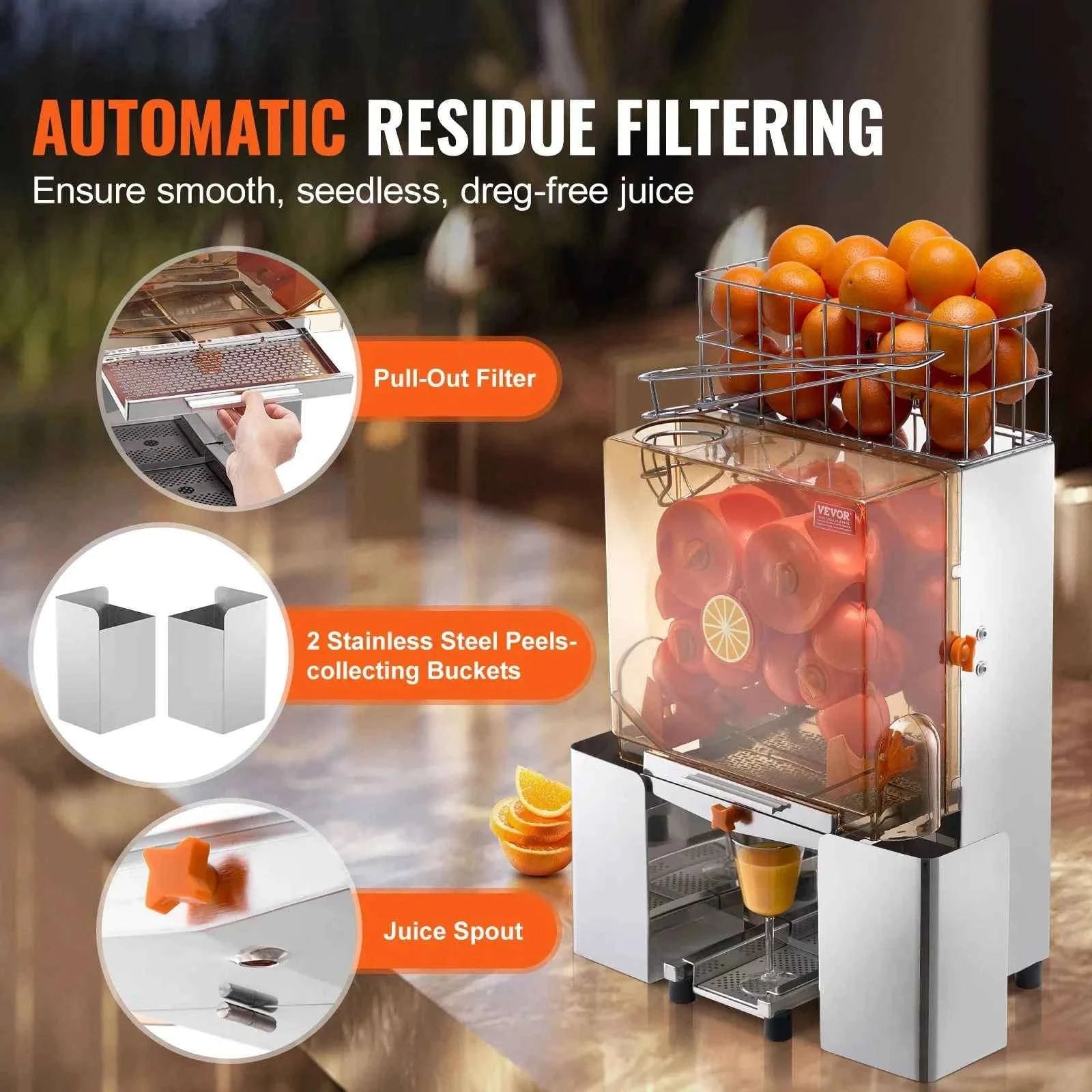 Commercial Automatic Orange Juicer Machine Stainless Steel with Pull-Out Filter Box-Full-Automatic / Germany