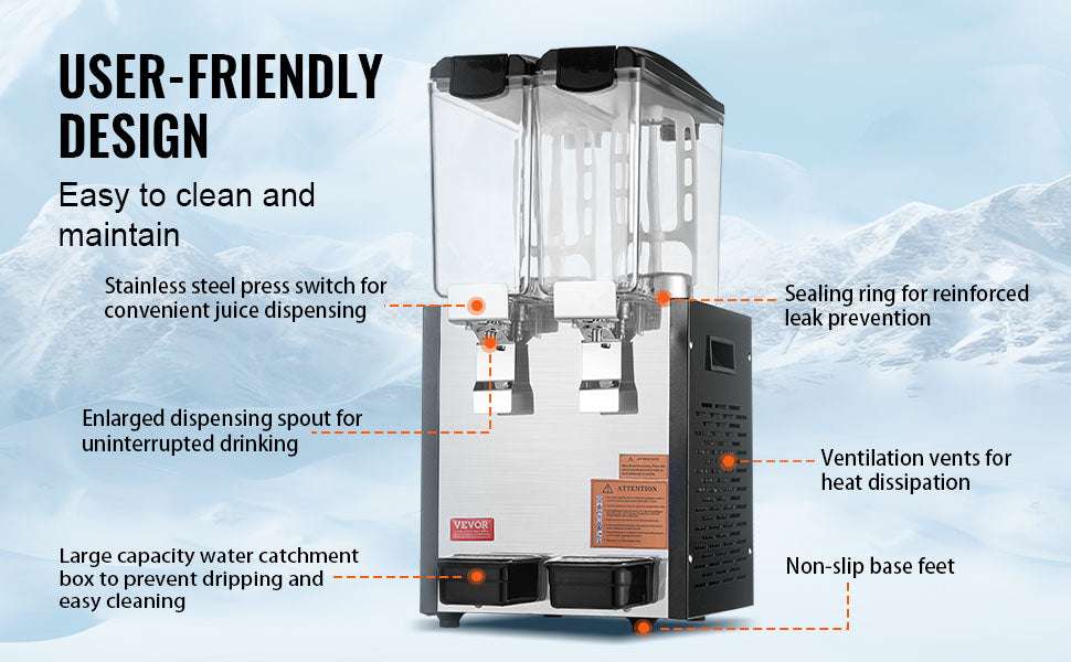 Commercial Beverage Dispenser 10L–18L Stainless Steel Cooling Machine-2x10L / United States