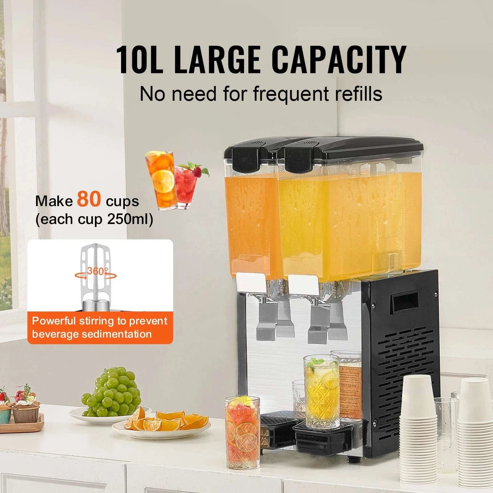 Commercial Beverage Dispenser 10L–18L Stainless Steel Cooling Machine-2x10L / United States