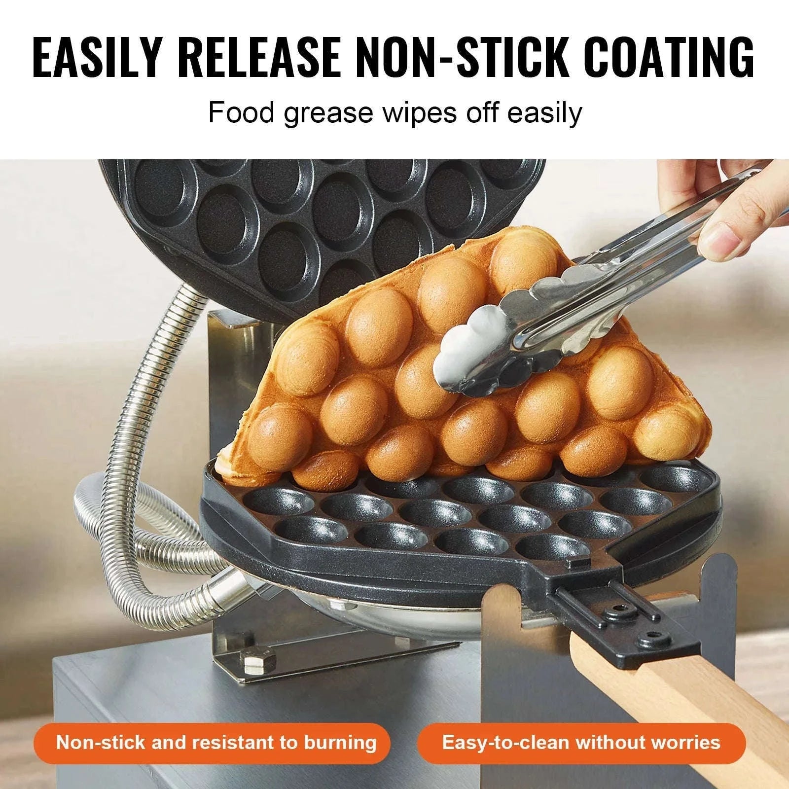 Commercial Bubble Waffle Maker 1400W Non-Stick Stainless Steel with 180° Rotating Plates-Germany