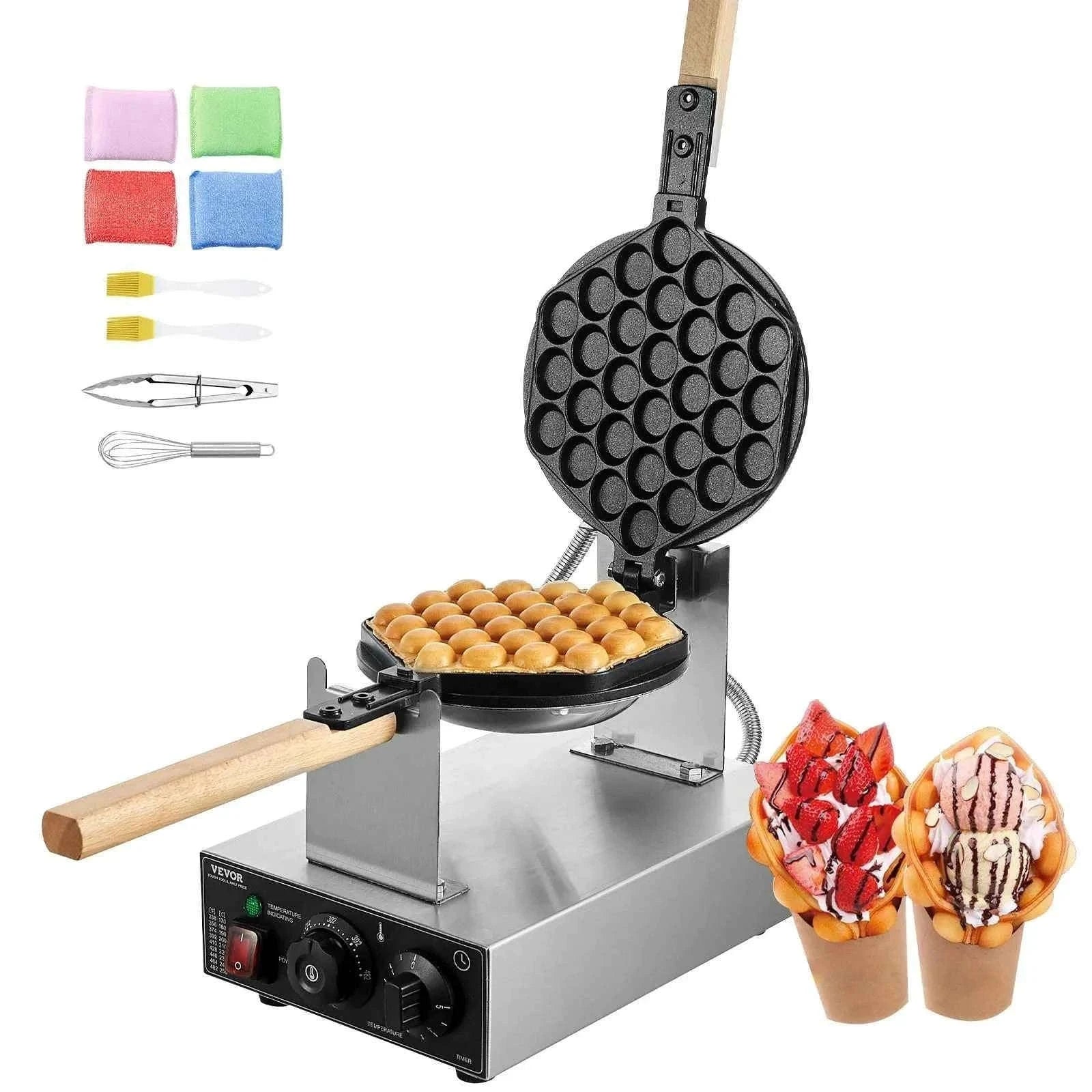 Commercial Bubble Waffle Maker 1400W Non-Stick Stainless Steel with 180° Rotating Plates-Germany