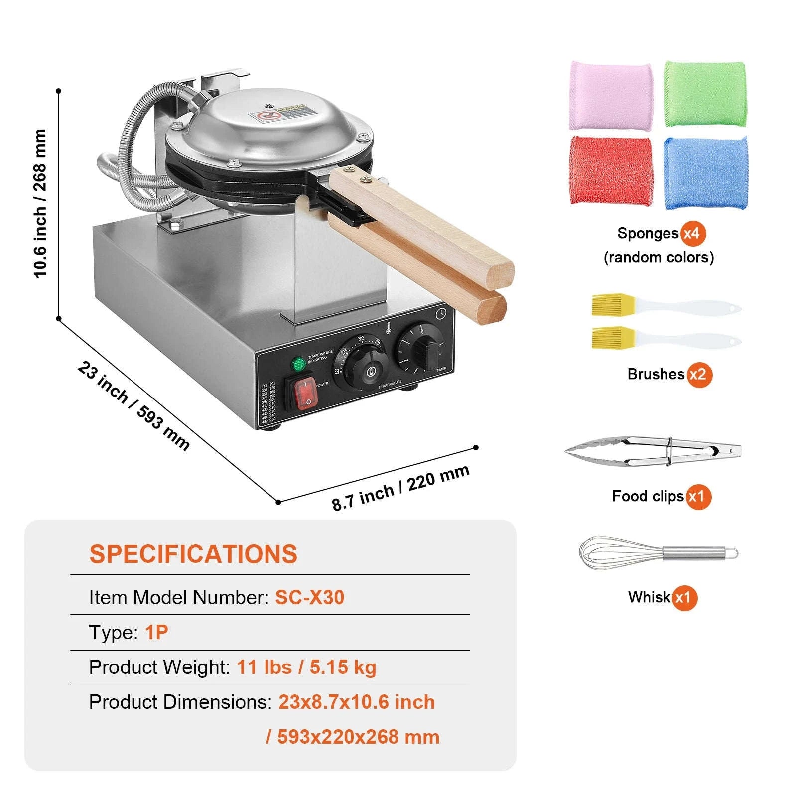 Commercial Bubble Waffle Maker Non-Stick Stainless Steel 180° Rotatable Egg Pancake Baker-1400W / Poland