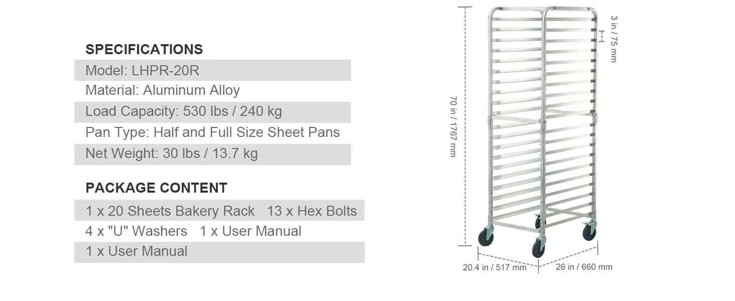 Commercial Bun Pan Rack with Brake Wheels 10/20 Sheet Capacity-10 Sheet / United States