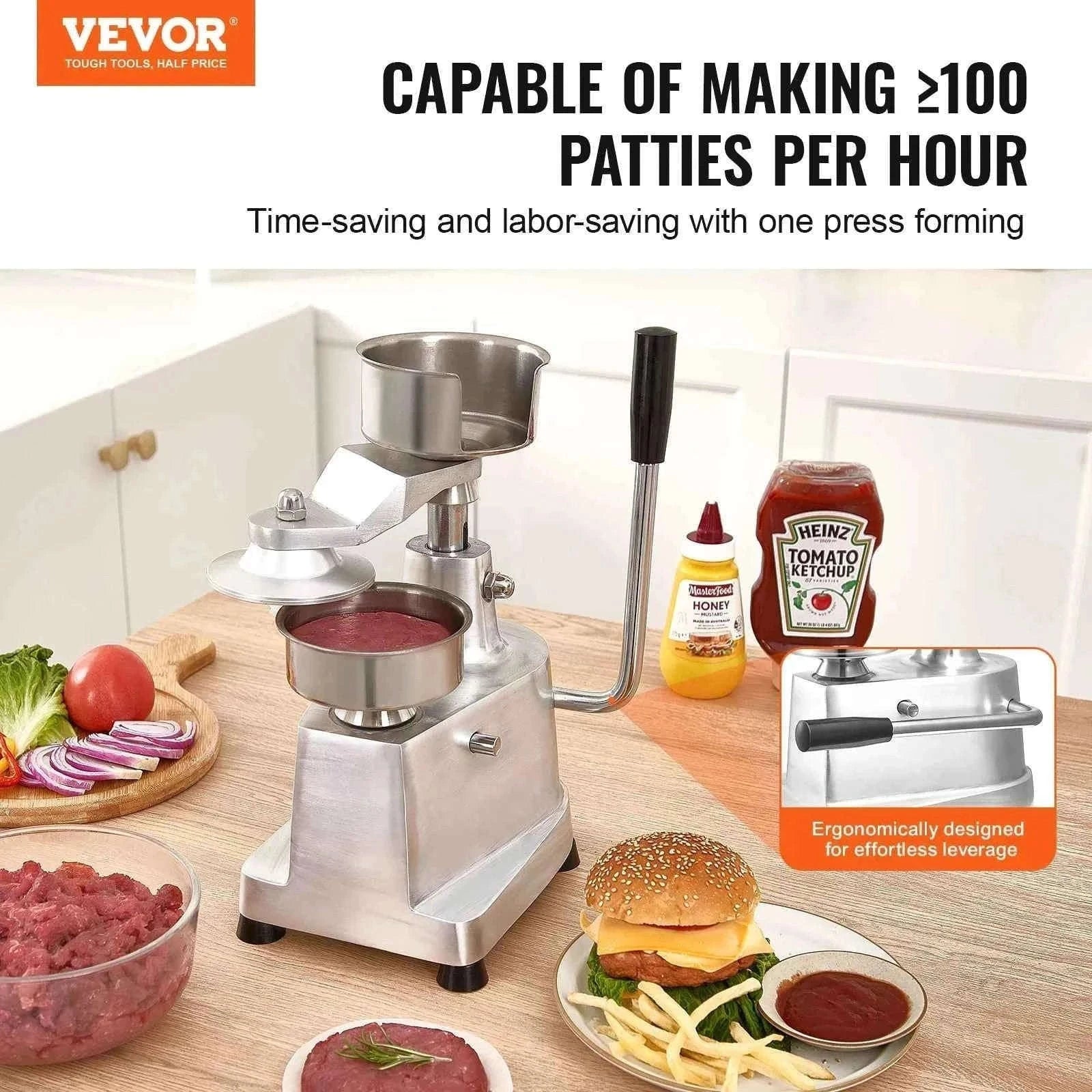 Commercial Burger Patty Maker 100mm Stainless Steel Manual Press Machine-6in / China Mainland