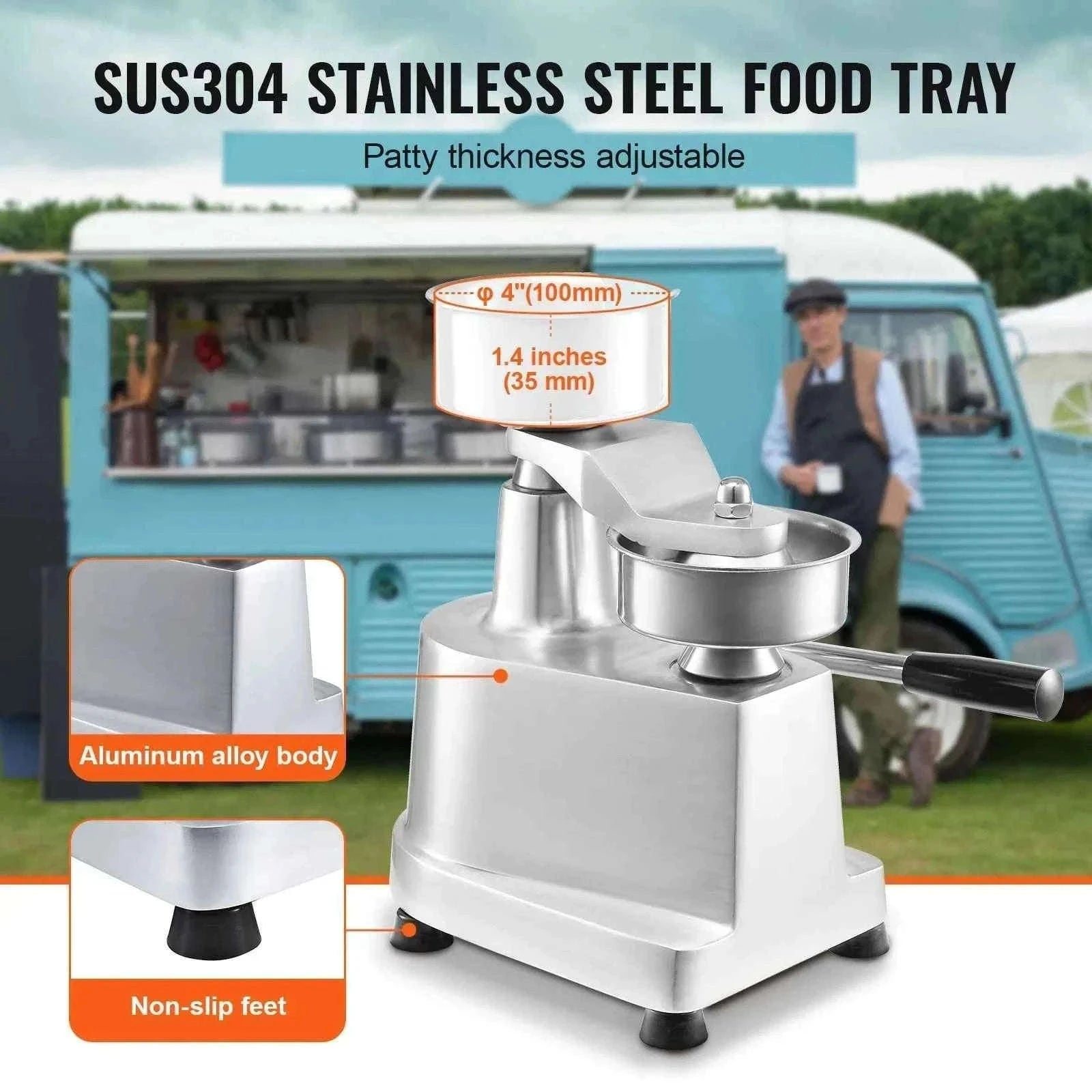 Commercial Burger Patty Maker 100mm Stainless Steel Manual Press Machine-6in / China Mainland