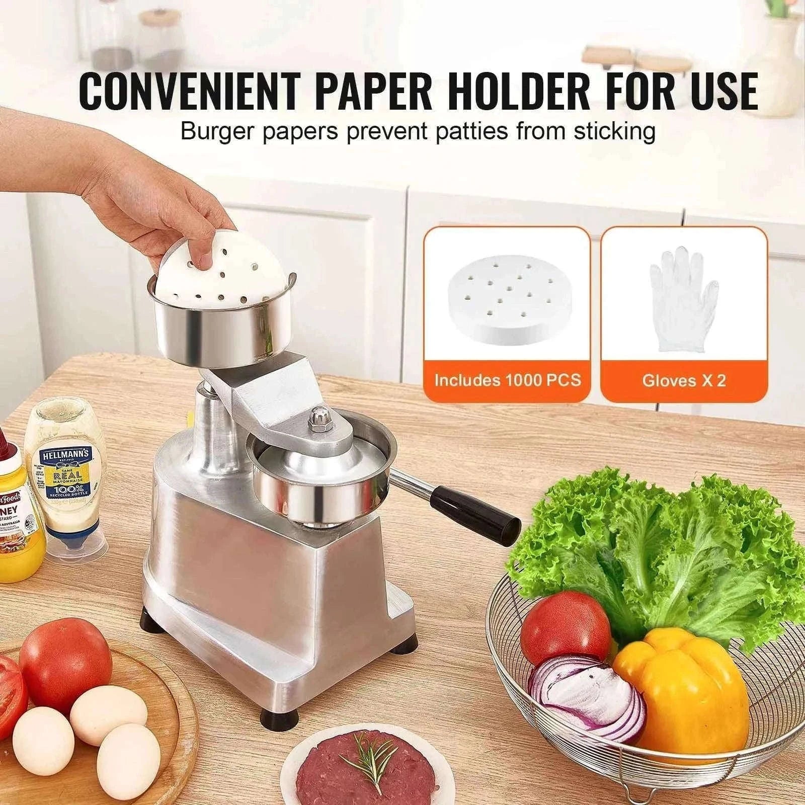 Commercial Burger Patty Maker 100mm Stainless Steel Manual Press Machine-6in / China Mainland