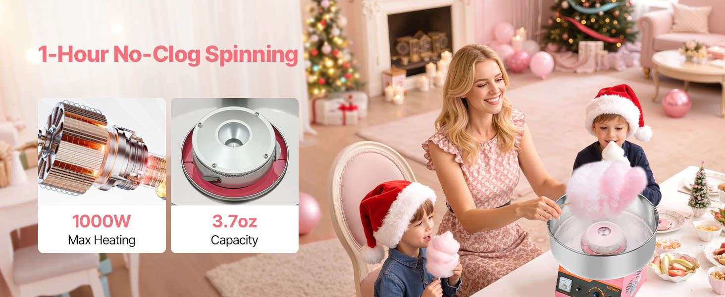 Commercial Cotton Candy Machine, 1000W Electric Candy Floss Maker with 15 Inch Stainless Steel Bowl-Pink / Germany