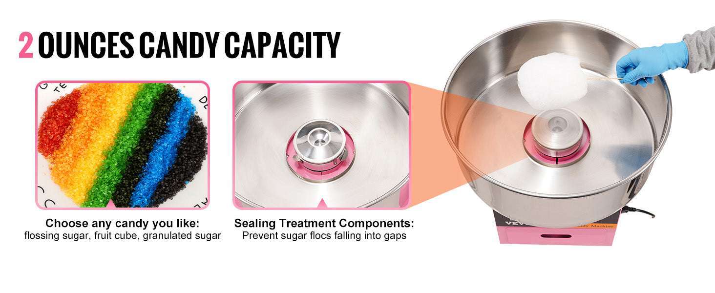 Commercial Cotton Candy Machine 1050W Fast Floss Maker with Bowl-pink / United States