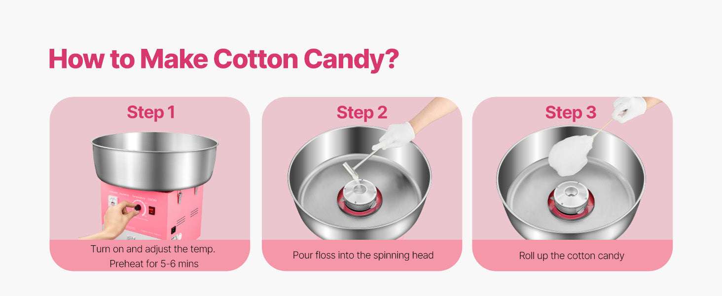Commercial Cotton Candy Machine with Large Bowl for Parties-Pink / Poland
