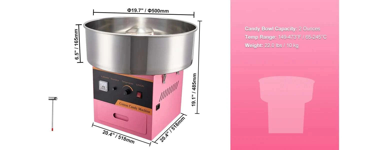 Commercial Cotton Candy Machine with Stainless Steel Bowl & Drawer-Pink with Cart / United States