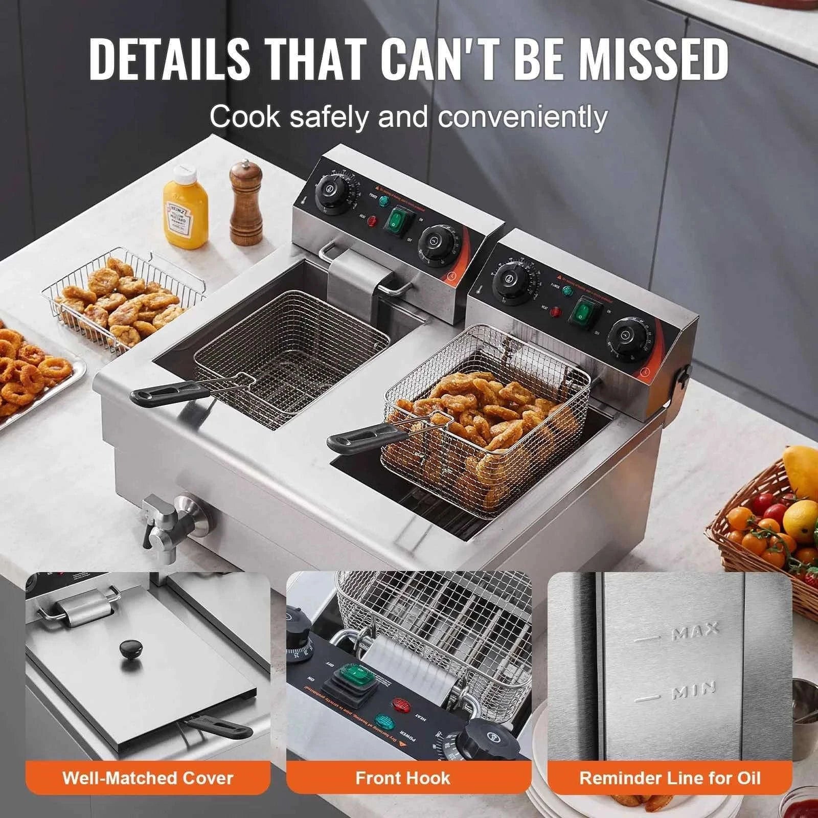 Commercial Deep Fryer 2 x 11L Double Stainless Steel Oil Fryer with Filtration-2 x 11.6Qt / france
