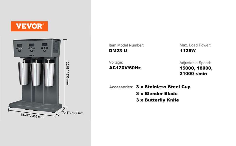 Commercial Double Head Milkshake Machine 375W x2 Fast Mixer-Double mixing head / United States
