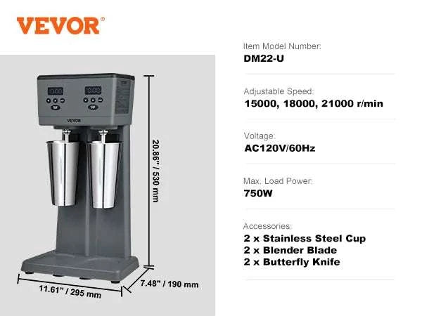 Commercial Double Head Milkshake Machine 375W x2 Fast Mixer-Double mixing head / United States