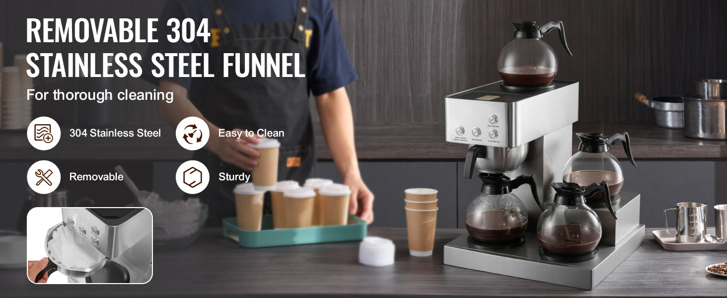 Commercial Drip Coffee Maker with Glass Carafes and Warming Plates