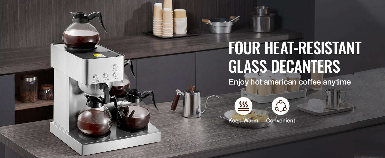 Commercial Drip Coffee Maker with Glass Carafes and Warming Plates-4 Warming Zones / United States