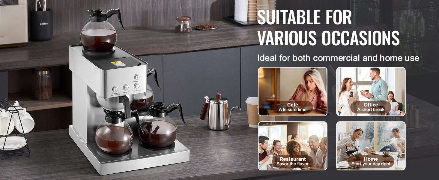 Commercial Drip Coffee Maker with Glass Carafes and Warming Plates-4 Warming Zones / United States