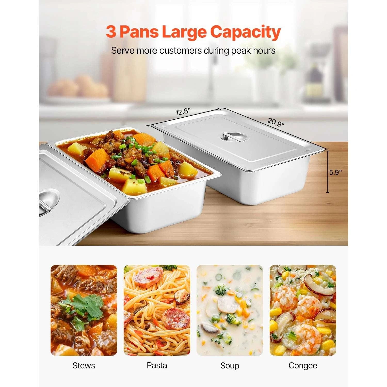 Commercial Electric Food Warmer Steam Table with 3-5 Pans-3 Pans / United States