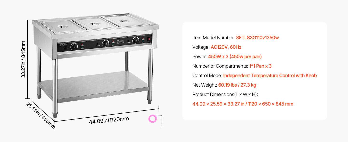 Commercial Electric Food Warmer Steam Table with 3-5 Pans-3 Pans / United States