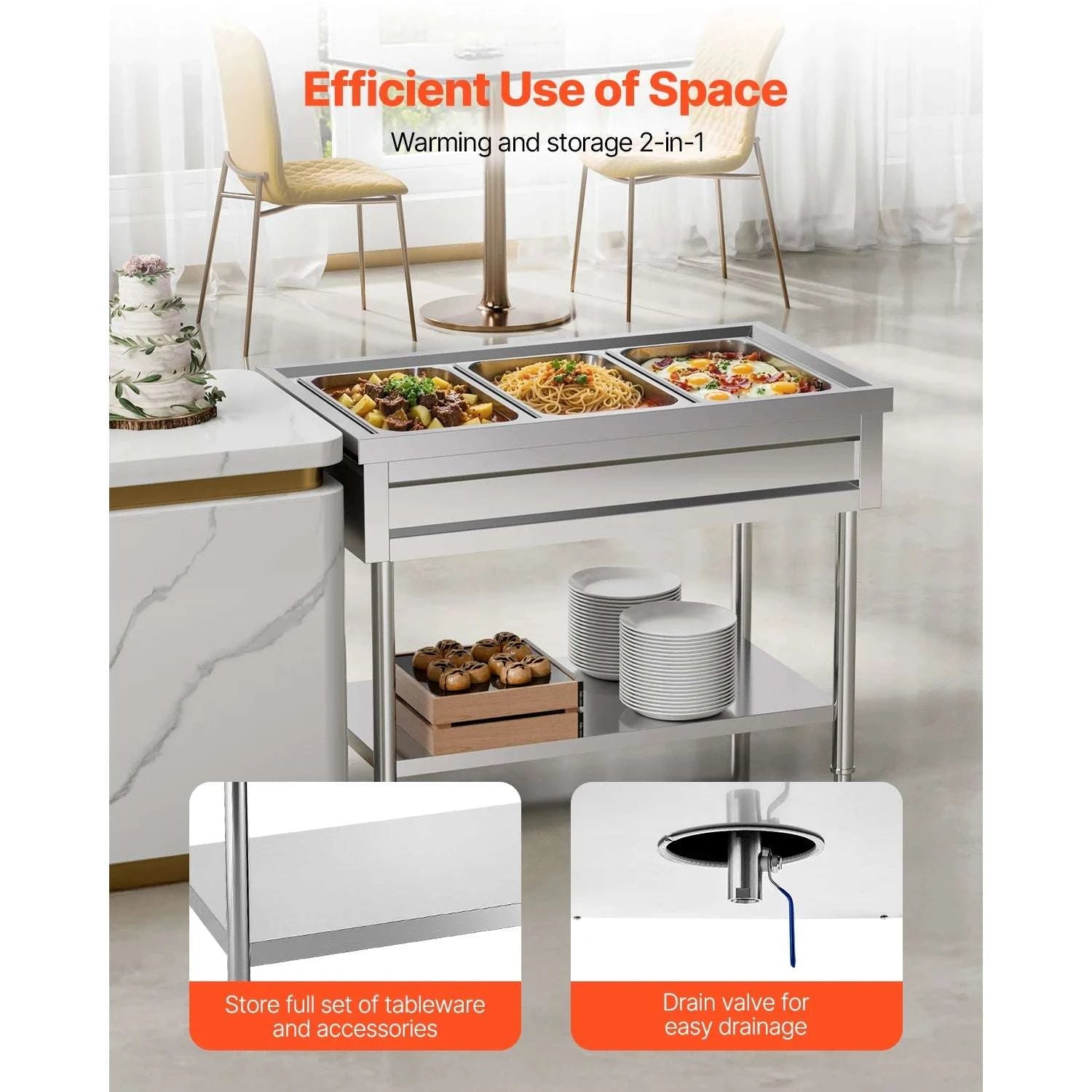 Commercial Electric Food Warmer Steam Table with 3-5 Pans-3 Pans / United States