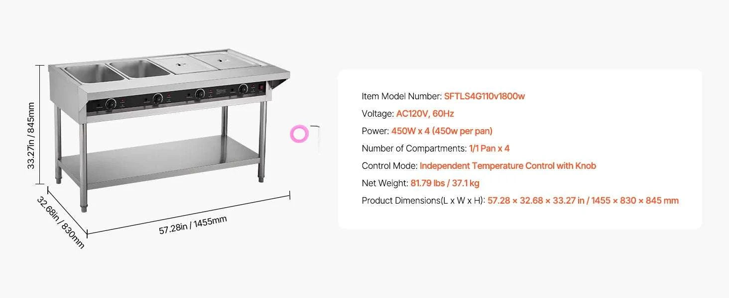 Commercial Electric Food Warmer Steam Table with 3-5 Pans-3 Pans / United States