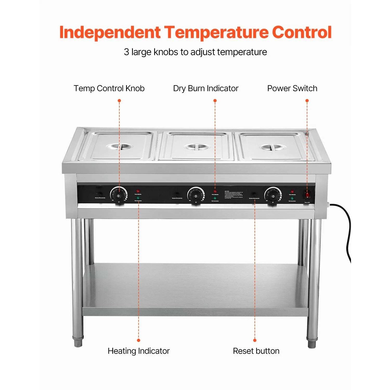 Commercial Electric Food Warmer Steam Table with 3-5 Pans-3 Pans / United States