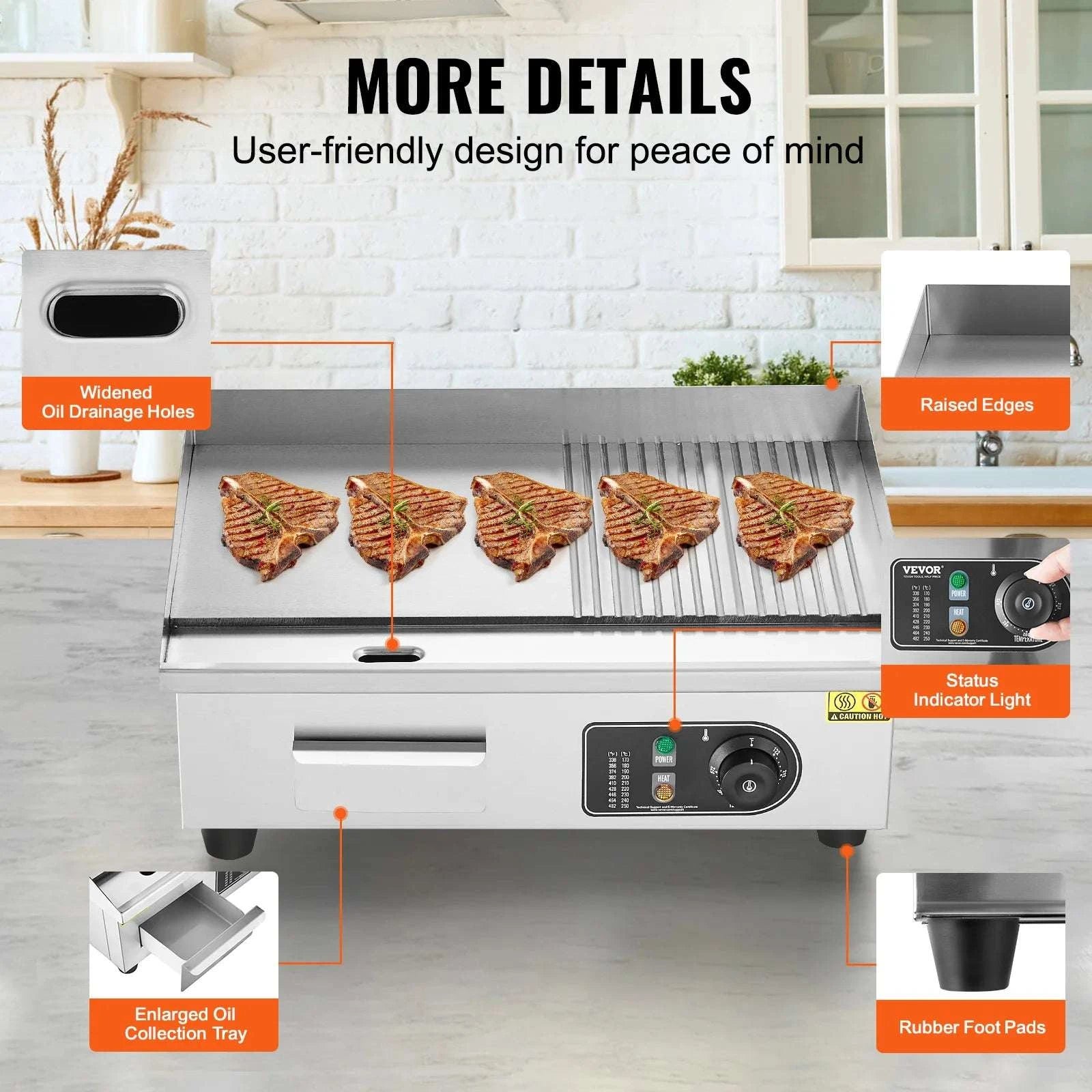 Commercial Electric Griddle 122–572°F Flat Top Countertop Grill-14inch / United States