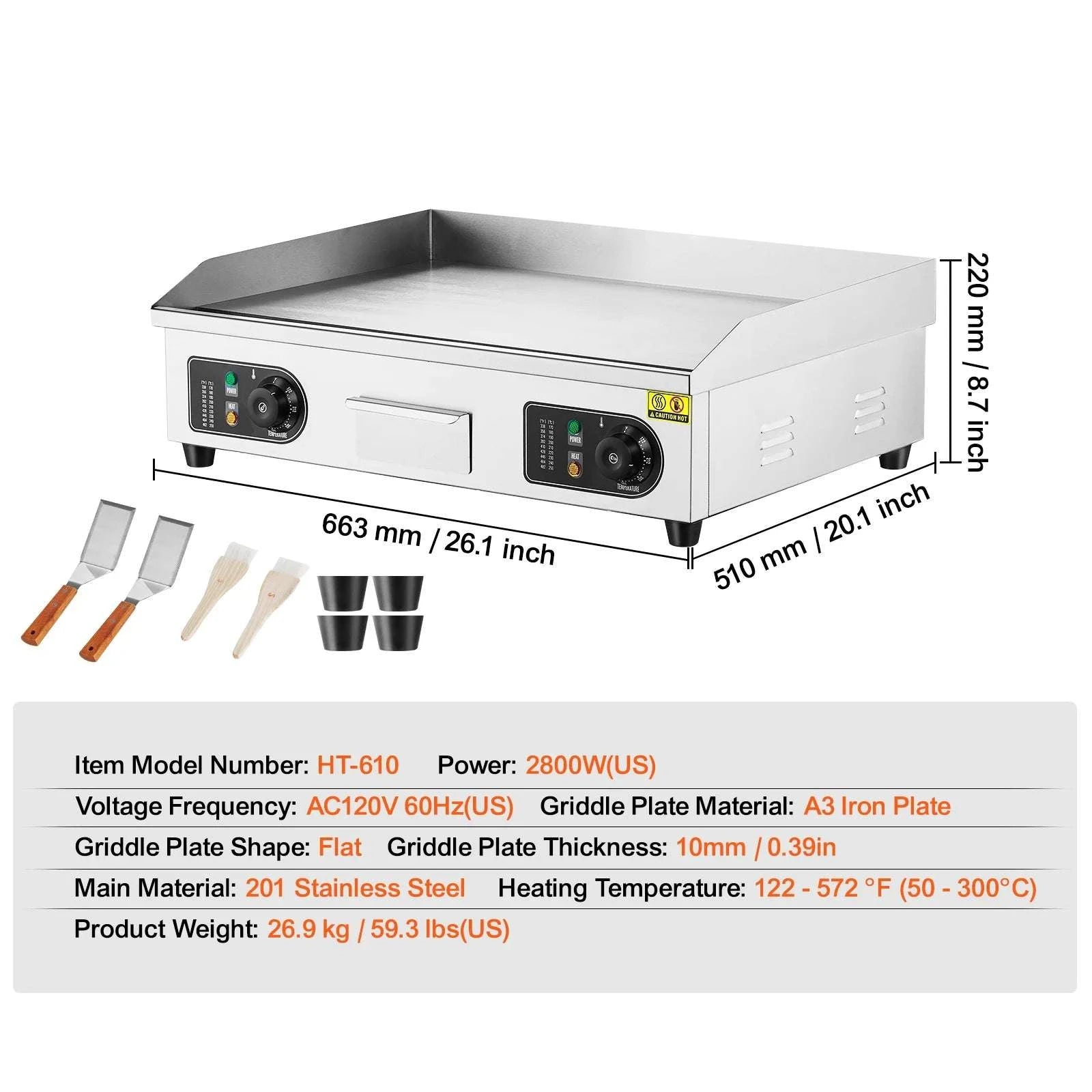 Commercial Electric Griddle 122–572°F Flat Top Countertop Grill-14inch / United States