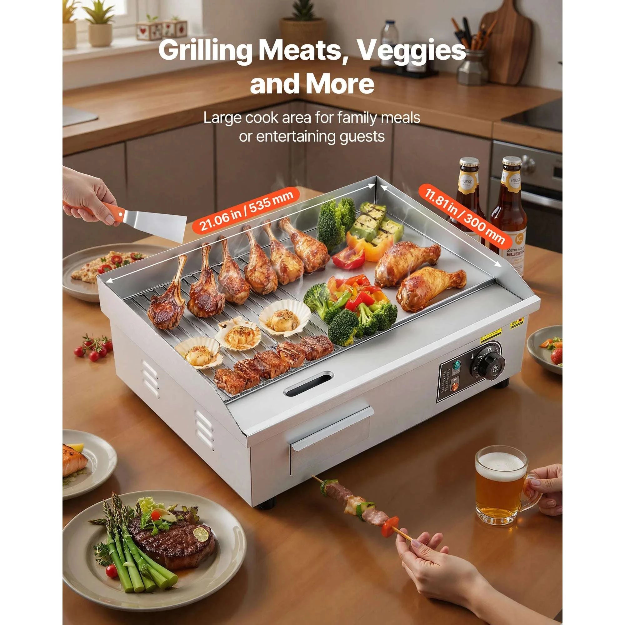 Commercial Electric Griddle 21" Flat & Grooved 1750W Temp Control-