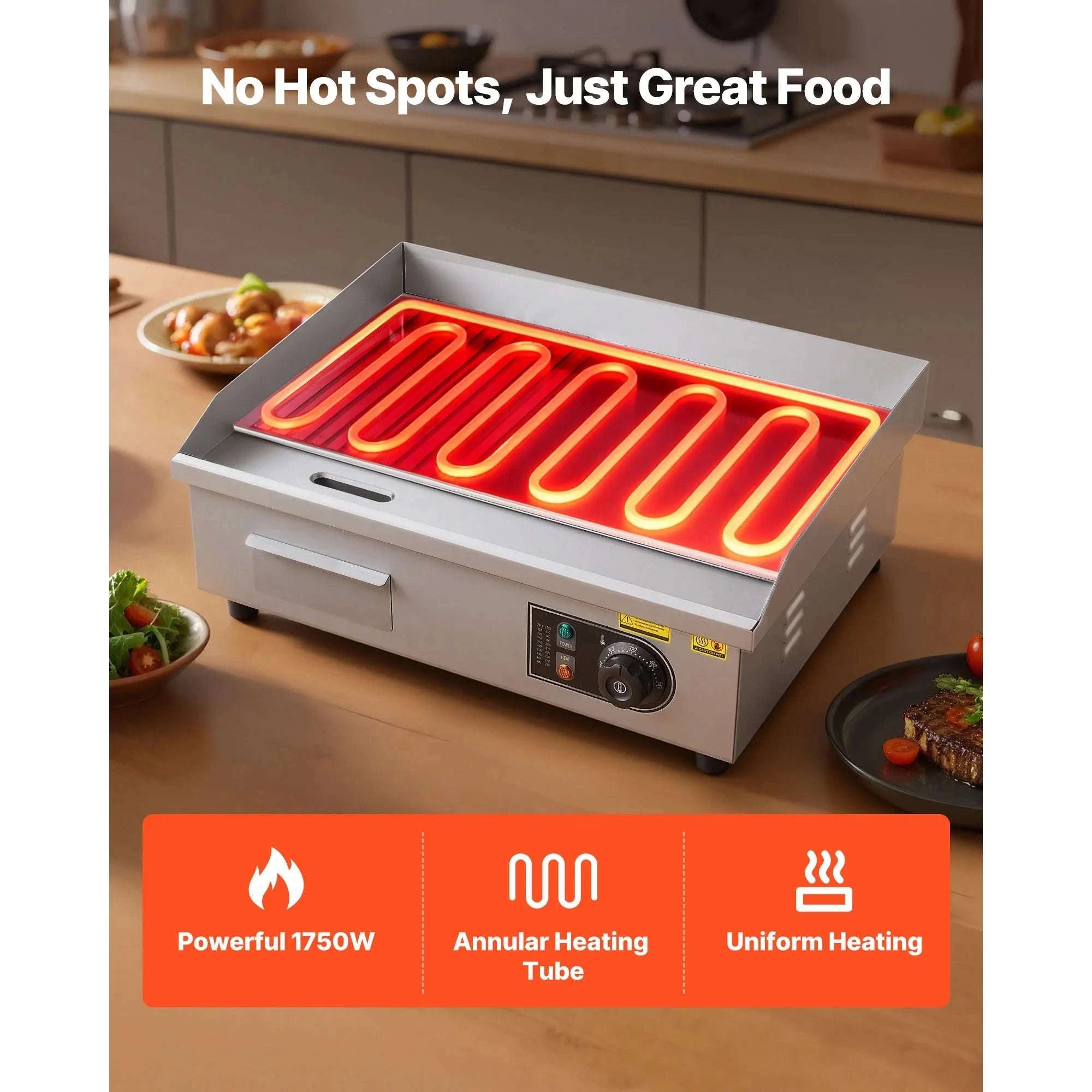 Commercial Electric Griddle 21" Flat & Grooved 1750W Temp Control-