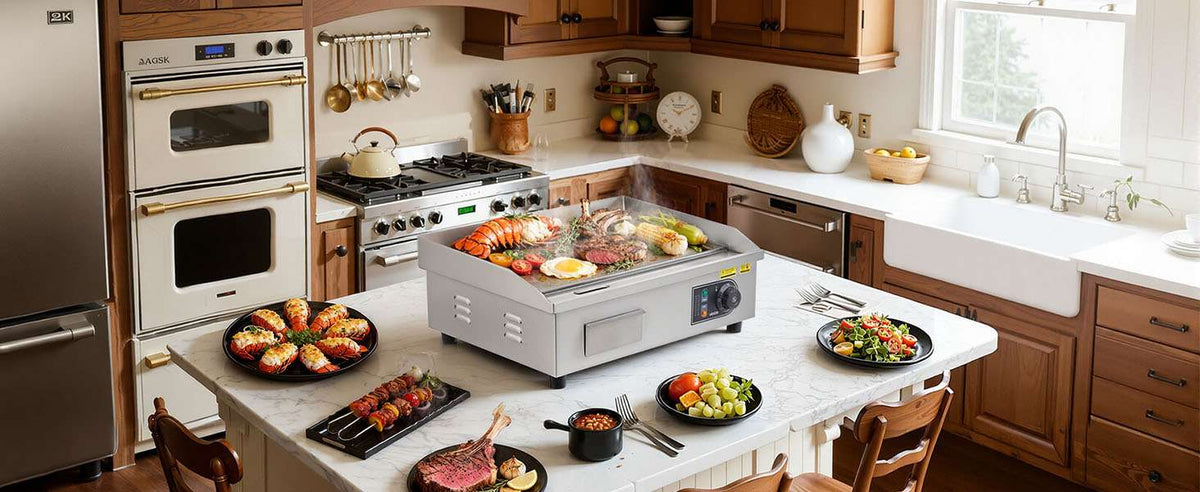 Commercial Electric Griddle 3200W Flat Top Grill with Temp Control-28.5inch Half flat / United States