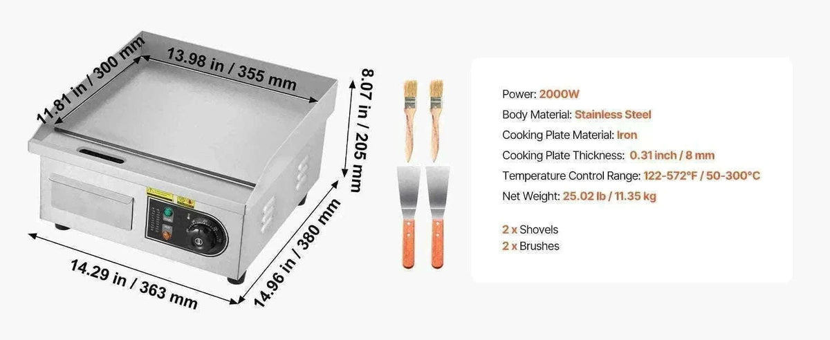 Commercial Electric Griddle 3200W Flat Top Grill with Temp Control-28.5inch Half flat / United States