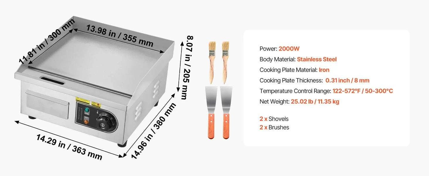 Commercial Electric Griddle 3200W Flat Top Grill with Temp Control-28.5inch Half flat / United States