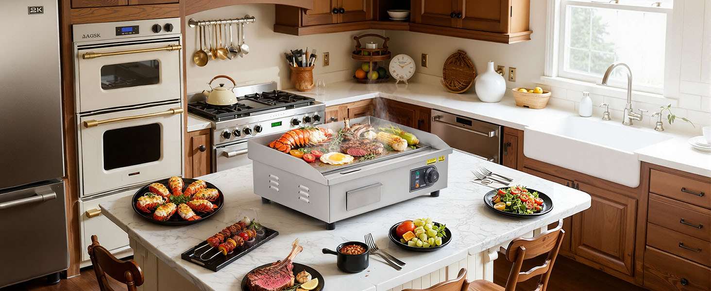 Commercial Electric Griddle 3200W Flat Top Grill with Temp Control-28.5inch Half flat / United States