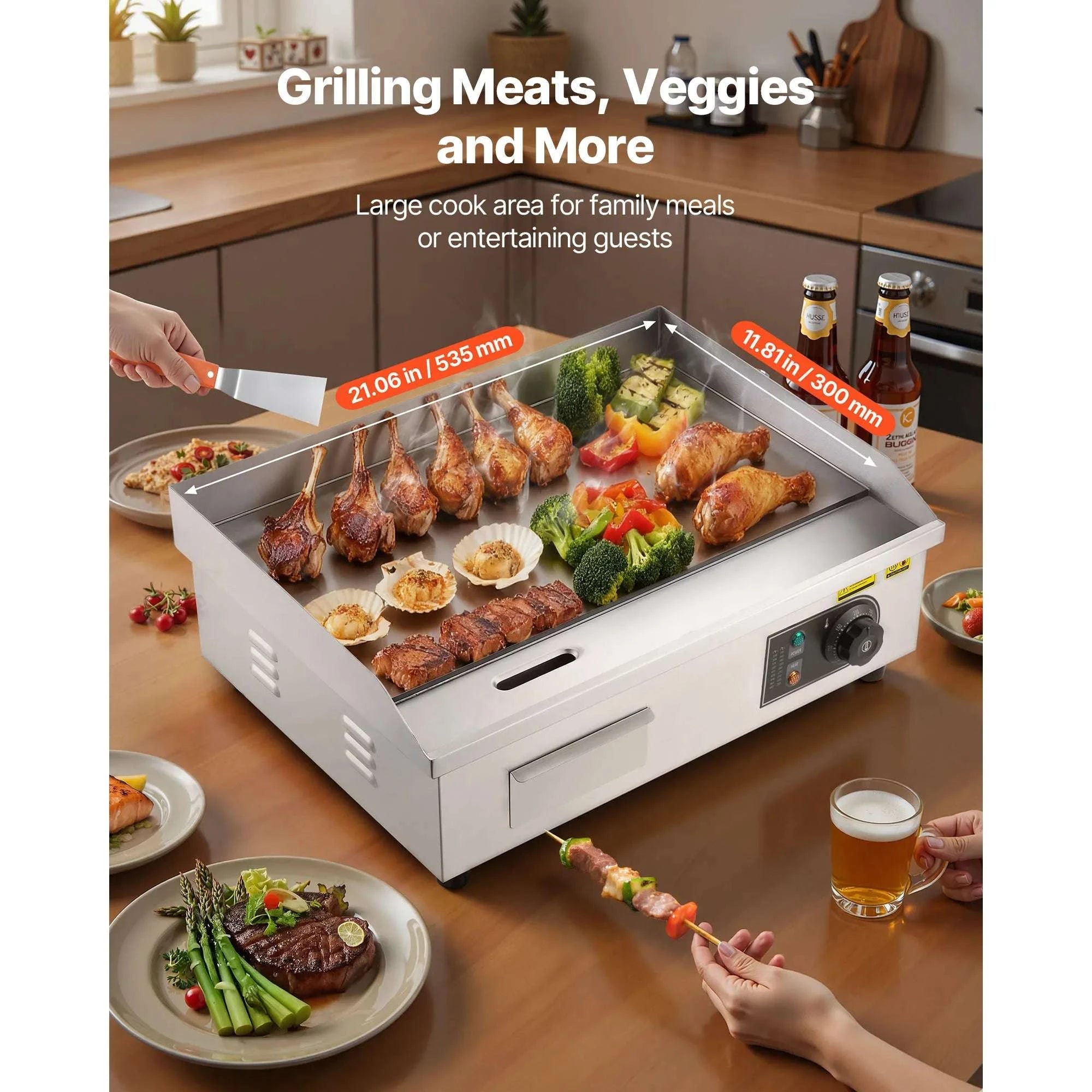 Commercial Electric Griddle 3200W Flat Top Grill with Temp Control-28.5inch Half flat / United States