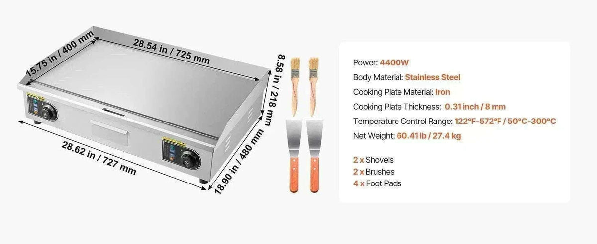 Commercial Electric Griddle 3200W Flat Top Grill with Temp Control-28.5inch Half flat / United States
