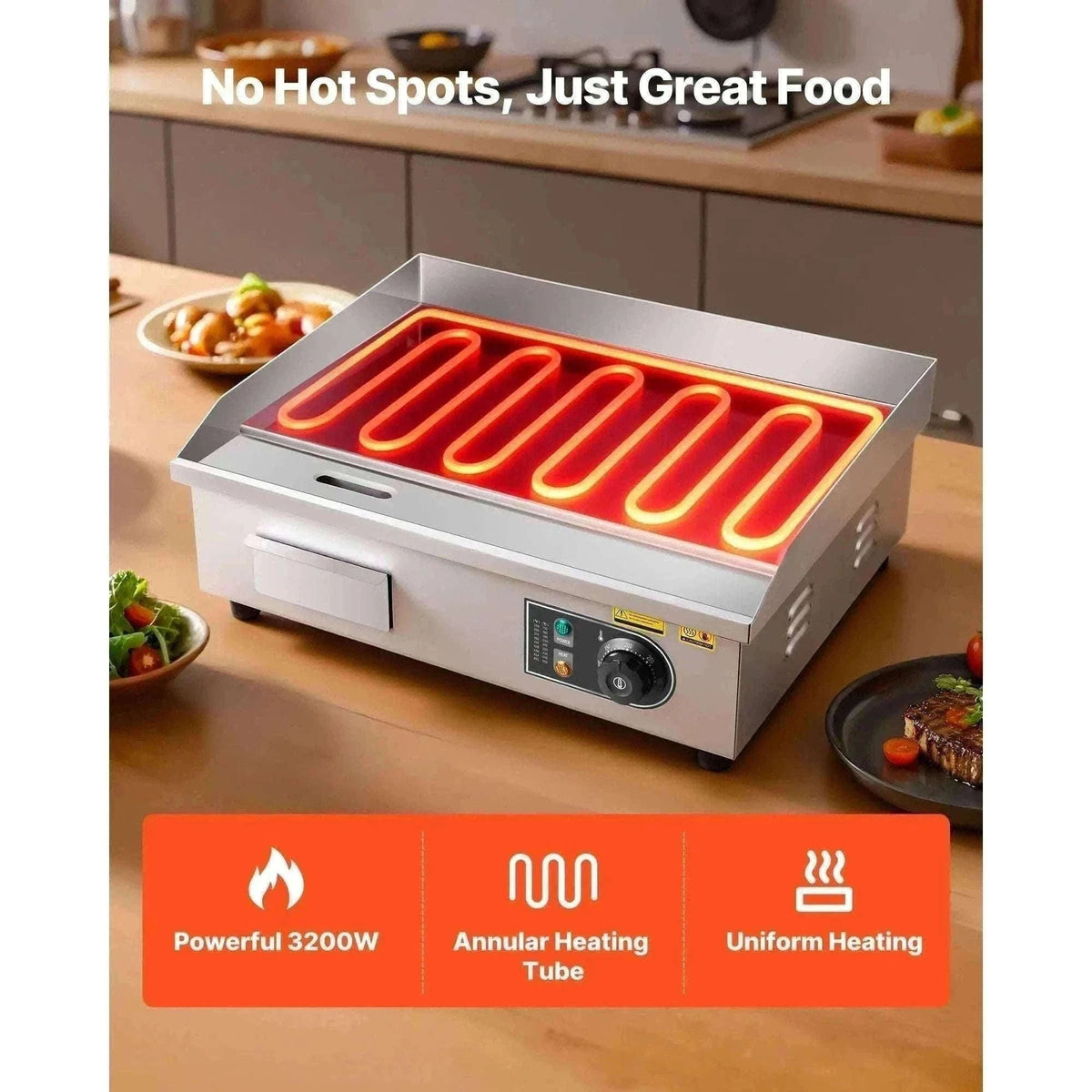 Commercial Electric Griddle 3200W Flat Top Grill with Temp Control-28.5inch Half flat / United States